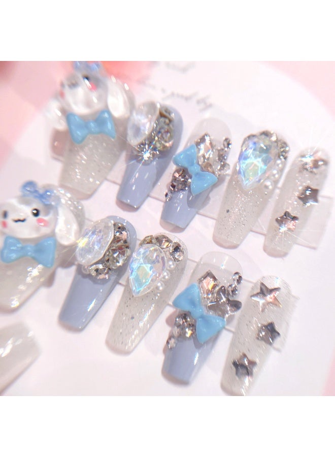 سينامورول تحت عنوان الصحافة على الأظافر مجموعة مع أدوات مضيء الأزرق والفضي الأظافر كاذبة 3 د الكرتون الشارات وأحجار الراين لعشاق فن الأظافر - Image 3