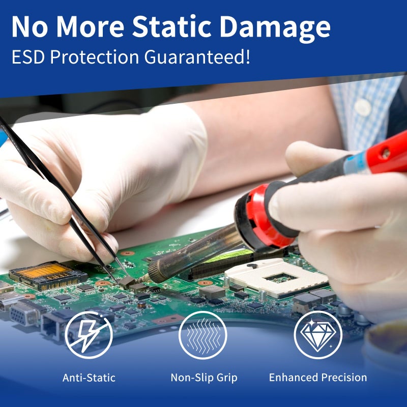 XOOL Precision Tweezers Set, XOOL 10 PCS ESD Tweezers Set, Anti-Static Stainless Steel Tweezers Kit, Multi-standard Stainless Steel Tweezers for Lab, Electronics, Jewelry and Detailed Work - Image 4