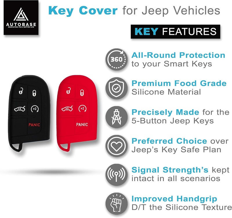 غطاء مفتاح سيليكون من لسيارات Jeep Grand Cherokee Renegade Dodge Challenger Charger Dart Durango Journey Chrysler 200 300 | ملحق سيارة | حافظة حماية للمفاتيح - قطعتان - Image 2