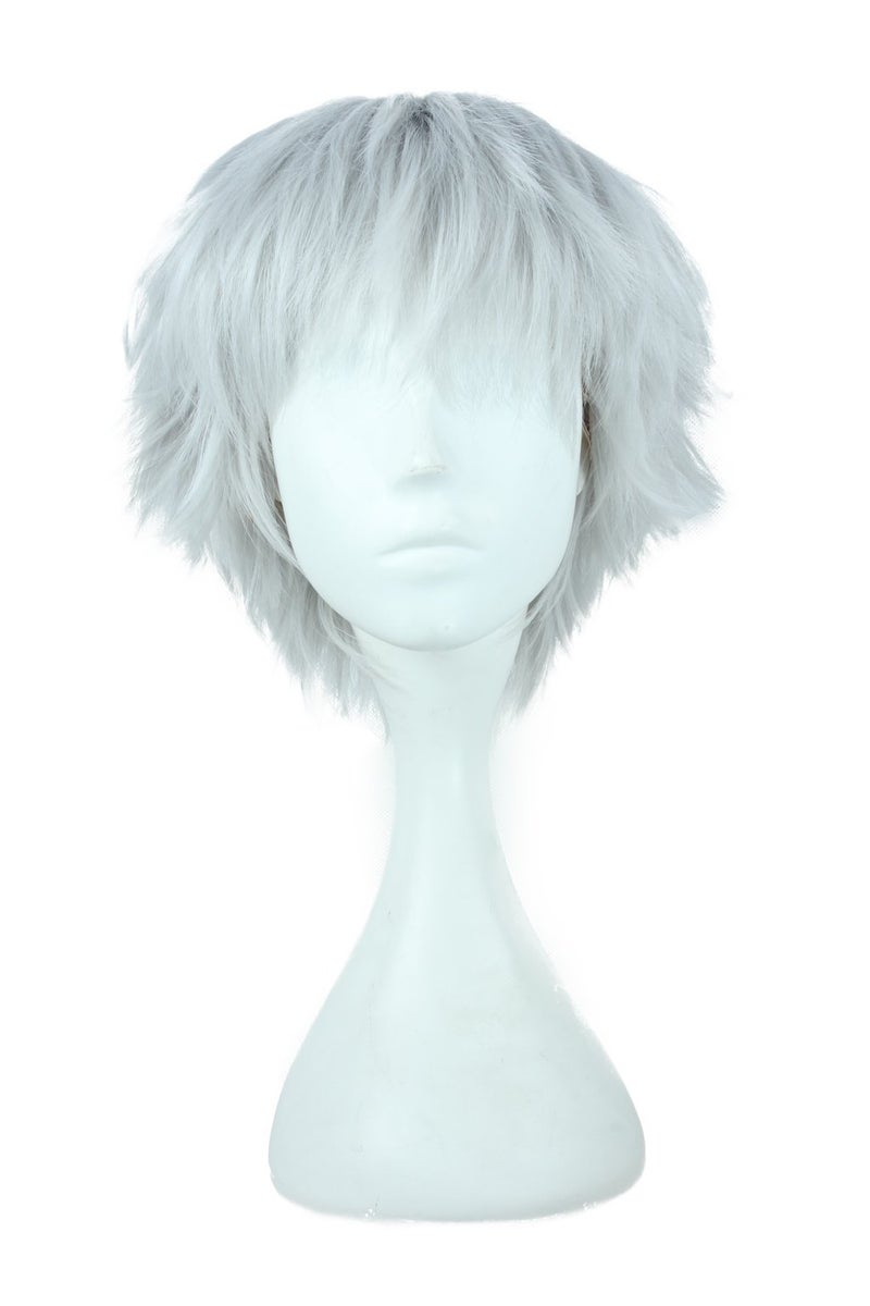 HH Building Layered Curly Short Cosplay Costume Wig Sliver White 12 Inch