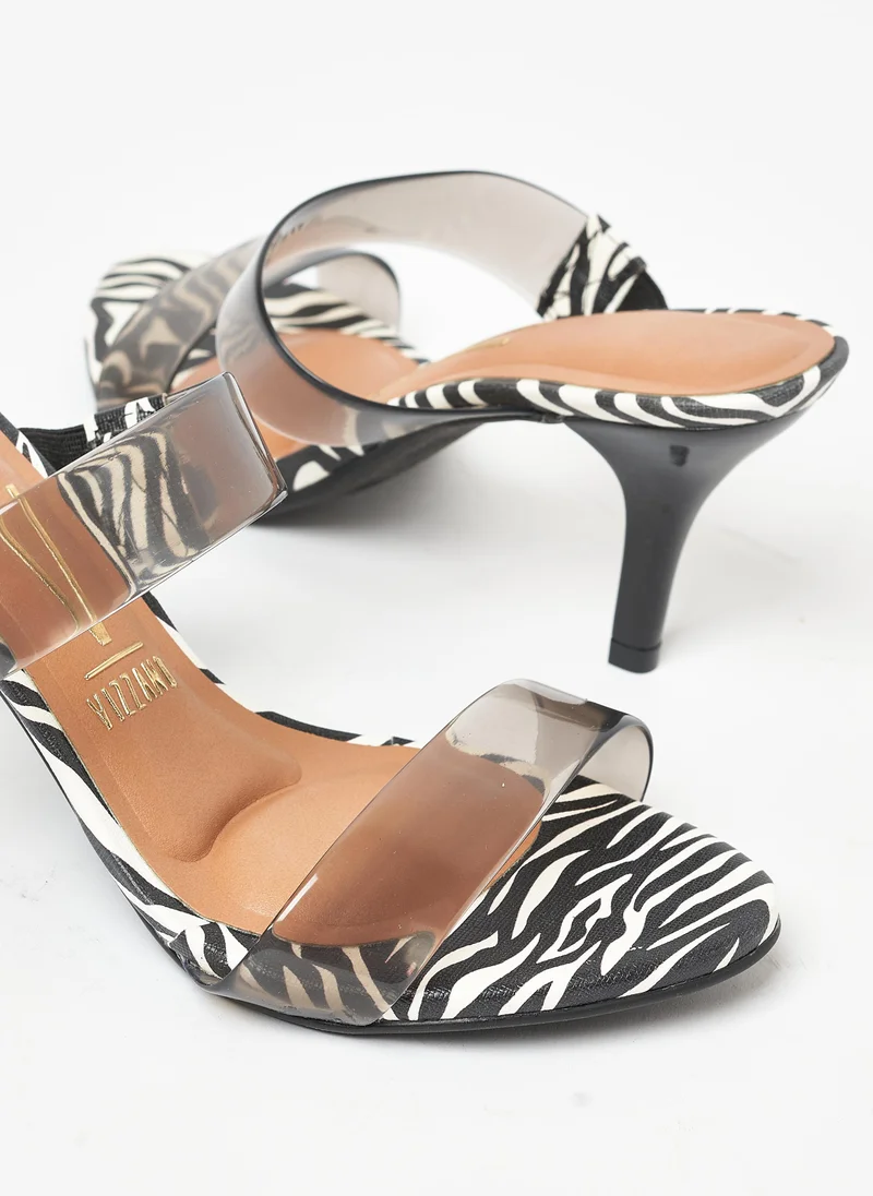 Vizzano  VIZZANO High Heel Sandals for Ladies – DIM BLACK/WHITE / BLACK Sandals with Slip On | Comfortable PU Upper & TPR Sole for Women | Best Price UAE