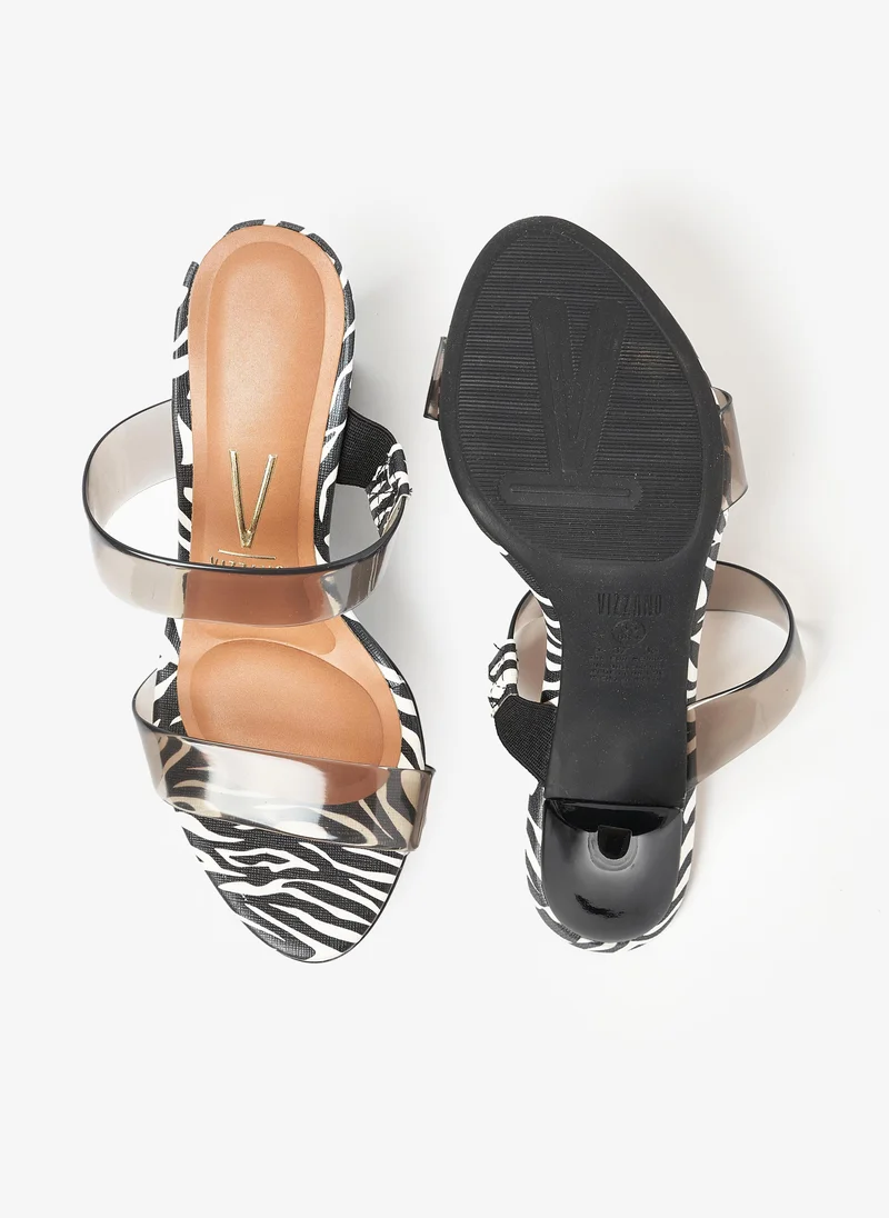 Vizzano  VIZZANO High Heel Sandals for Ladies – DIM BLACK/WHITE / BLACK Sandals with Slip On | Comfortable PU Upper & TPR Sole for Women | Best Price UAE