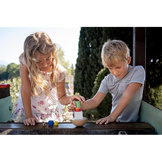 STACKING TOWER WITH 6 WOODEN BUILDING BLOCKS FOR KIDS, SKILL GAME - Image 4