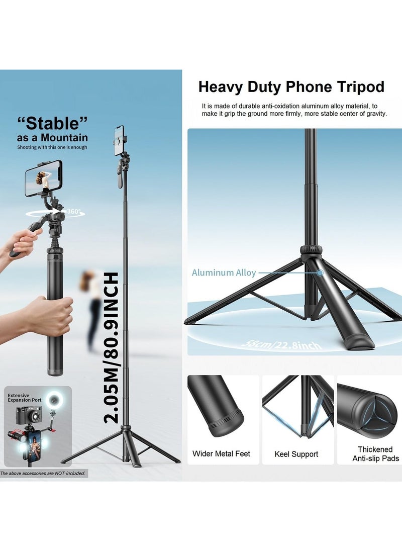 ARNOTEC - 80.9-inch (About 205cm) Multifunctional Selfie Stick Tripod, with Bluetooth Wireless Remote Control, Portable and Retractable, Compatible with All Kinds of Mobile Phones and Cameras (1/4-inch nut) - Image 1