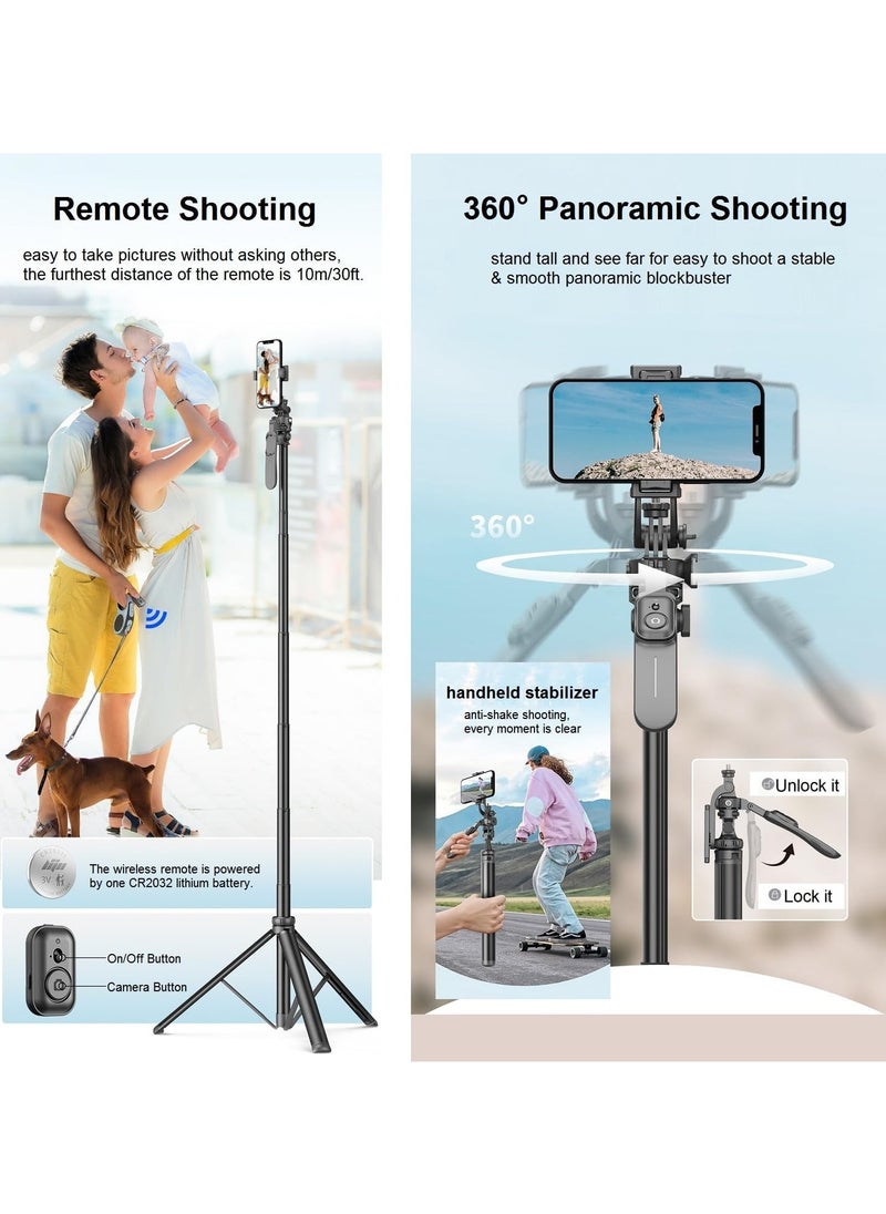 ARNOTEC - 80.9-inch (About 205cm) Multifunctional Selfie Stick Tripod, with Bluetooth Wireless Remote Control, Portable and Retractable, Compatible with All Kinds of Mobile Phones and Cameras (1/4-inch nut) - Image 1
