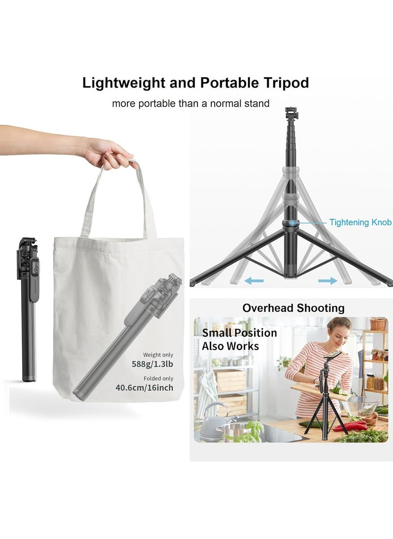 ARNOTEC - 80.9-inch (About 205cm) Multifunctional Selfie Stick Tripod, with Bluetooth Wireless Remote Control, Portable and Retractable, Compatible with All Kinds of Mobile Phones and Cameras (1/4-inch nut) - Image 1