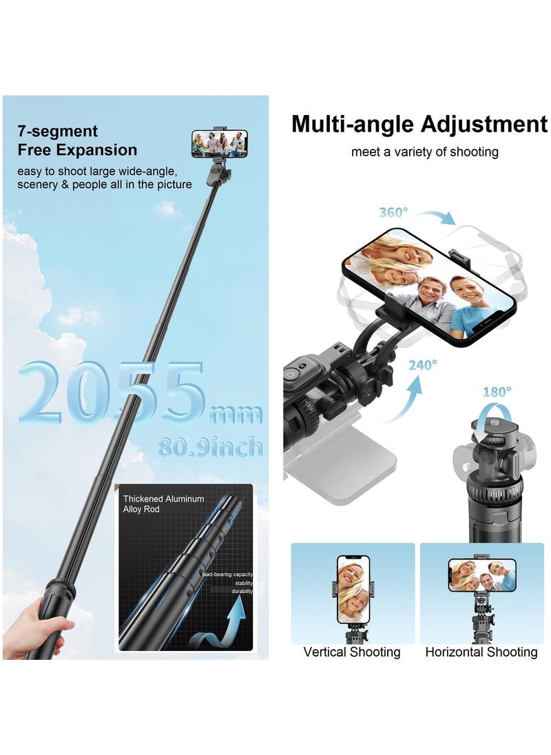 ARNOTEC - 80.9-inch (About 205cm) Multifunctional Selfie Stick Tripod, with Bluetooth Wireless Remote Control, Portable and Retractable, Compatible with All Kinds of Mobile Phones and Cameras (1/4-inch nut) - Image 1