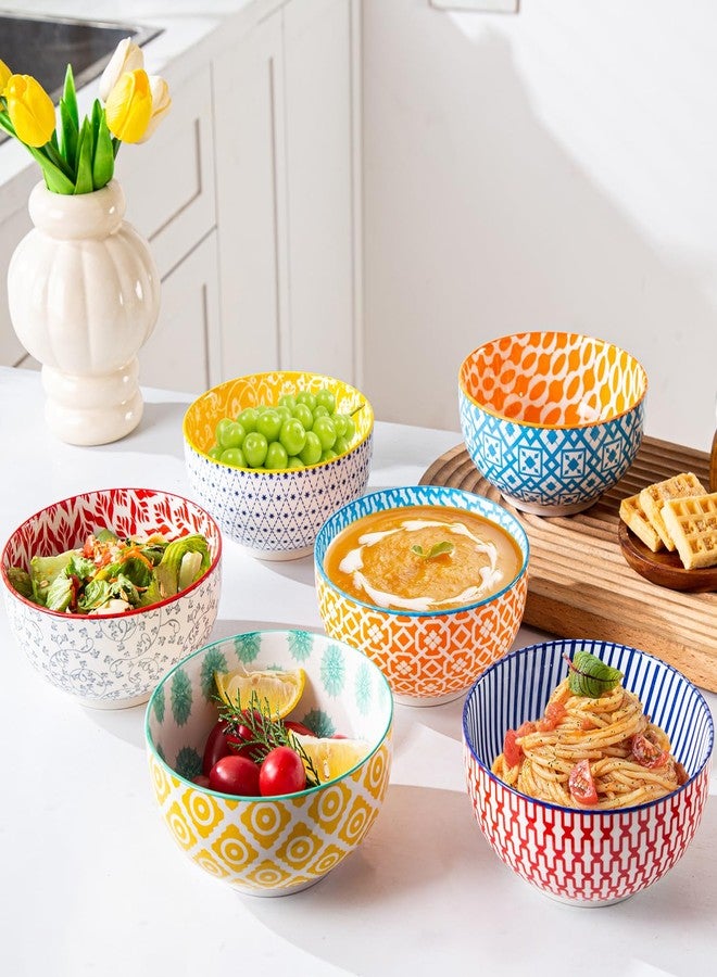 Cerkik ceramic soup bowl set 24oz deep cereal bowl for kitchen 6 inch salad bowl for pasta dessert ramen set of 6 assorted colors - Image 5