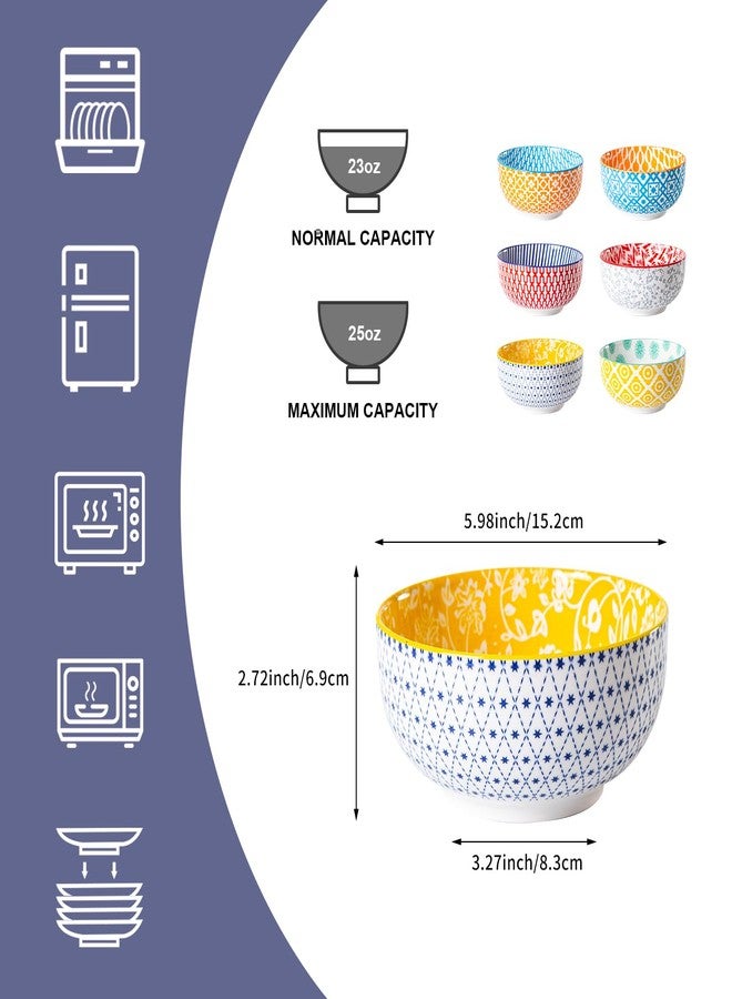 Cerkik ceramic soup bowl set 24oz deep cereal bowl for kitchen 6 inch salad bowl for pasta dessert ramen set of 6 assorted colors - Image 4