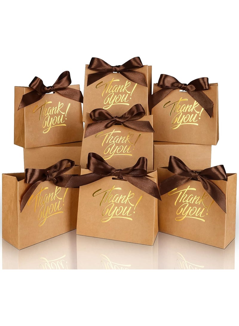 SRLIWHITE 15 Pack Thank You Gift Bags with Ribbon, Small Party Favor Treat Bags, Premium Paper Gift Bags for Weddings, Baby Showers, Birthdays, Business Events (Brown)  - Image 1