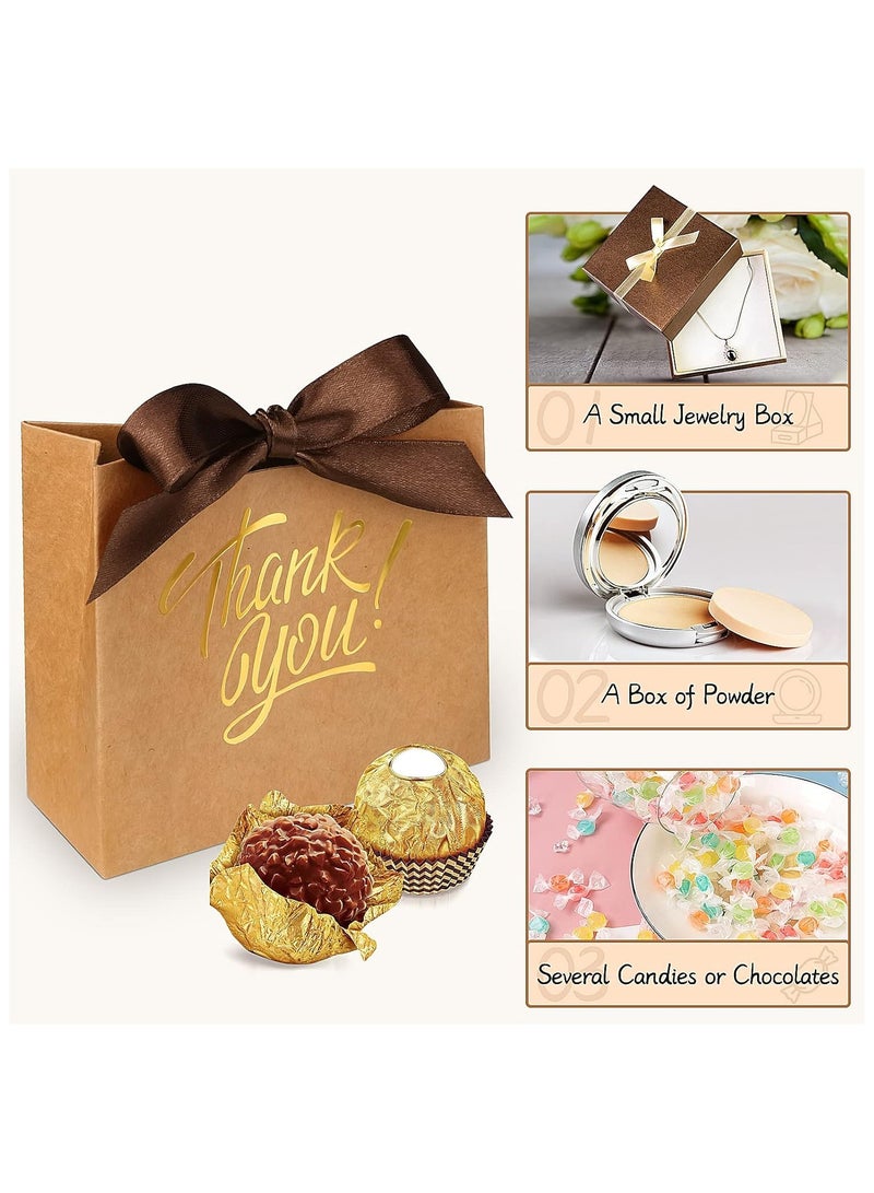 SRLIWHITE 15 Pack Thank You Gift Bags with Ribbon, Small Party Favor Treat Bags, Premium Paper Gift Bags for Weddings, Baby Showers, Birthdays, Business Events (Brown)  - Image 3