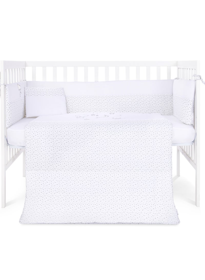 NINI Nini Baby 4-Piece Crib Bedding Set, Sweet Dreams Star Print, 100% Cotton, Includes Fitted Sheet, Comforter, Pillow, Cushioned Reversible Cot Bumper, Fits Cots/Cribs Up to 70x140 cm  - Image 1