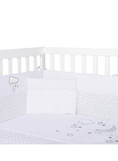 NINI Nini Baby 4-Piece Crib Bedding Set, Sweet Dreams Star Print, 100% Cotton, Includes Fitted Sheet, Comforter, Pillow, Cushioned Reversible Cot Bumper, Fits Cots/Cribs Up to 70x140 cm  - Image 3