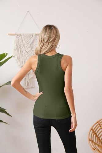 VICHYIE Summer Tanks for Women Sleeveless Tops Cami Top Shirt Ribbed Racerback Blouses Tee Green Large - Image 4