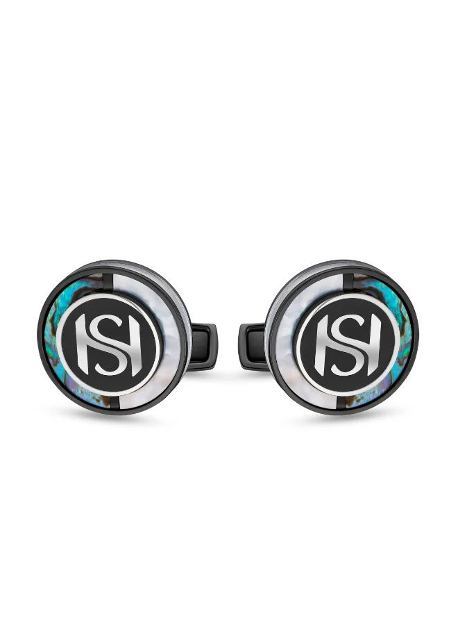 سانت هونور Mother Of Pearl Black with Silver Inlay Cufflinks for Men's