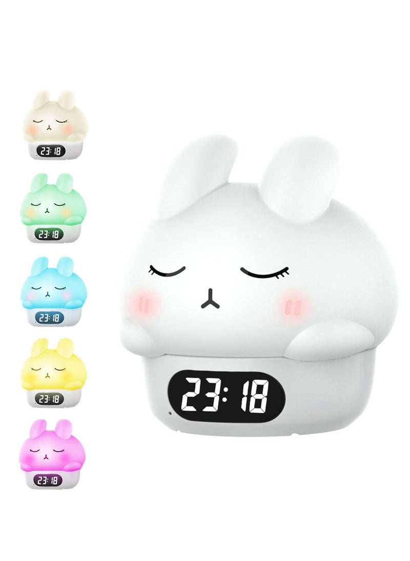 SYOSI Cute Digital Alarm Clock with Bunny Night Light, Dual Alarms, Timer, Snooze, USB Charger, 6 Color Modes, Ideal for Kids, Teens, Adults, Suitable for Bedroom Decor and Gift (White)  - Image 1