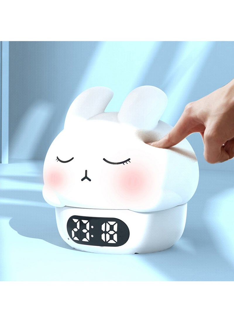 SYOSI Cute Digital Alarm Clock with Bunny Night Light, Dual Alarms, Timer, Snooze, USB Charger, 6 Color Modes, Ideal for Kids, Teens, Adults, Suitable for Bedroom Decor and Gift (White)  - Image 2