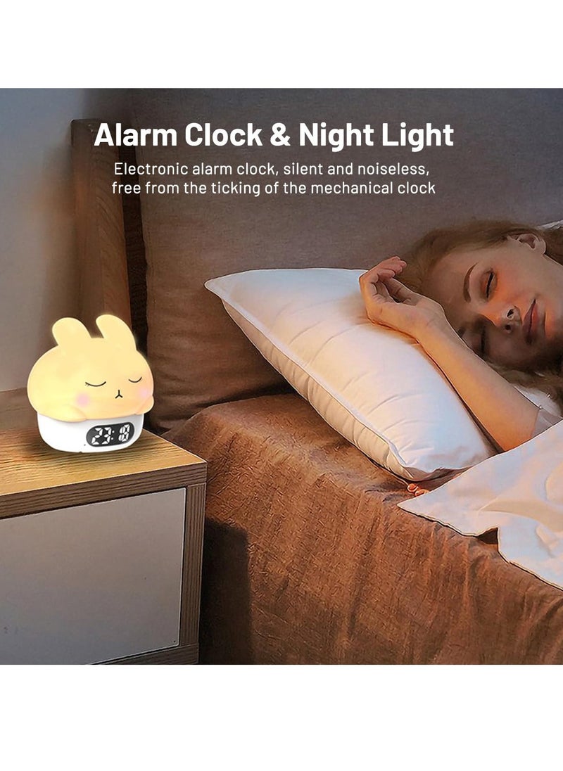 SYOSI Cute Digital Alarm Clock with Bunny Night Light, Dual Alarms, Timer, Snooze, USB Charger, 6 Color Modes, Ideal for Kids, Teens, Adults, Suitable for Bedroom Decor and Gift (White)  - Image 5
