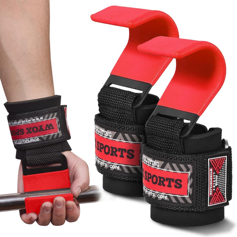 Wyox Weight Lifting Hooks For Men & Women (Pair) - Heavy Duty Wrist Support Straps With Hooks For Deadlifts  Pull Ups  Shrugs - Gym Lifting Straps With Grip Assist For Weightlifting & Strength Training - Image 1