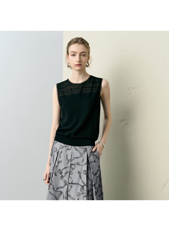 Yanyee White Sleeveless Vest Women Early Spring Elegant Commuter Round Neck Top Black S - Image 1