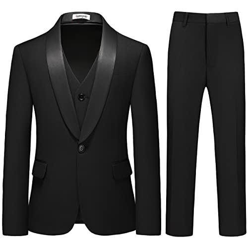 Lamgool Boys Suits 3 Piece Slim Fit Formal Suit Set with Tuxedo Jacket Vest Pants for Kids Wedding Ring Bearer Party Size 14 Black - Image 1