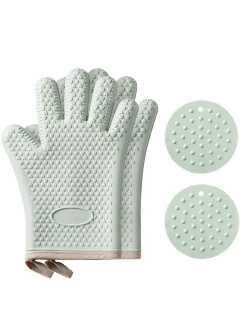 KASTWAVE Oven Mitts, KASTWAVE Professional Heat Resistant Gloves Non-Slip Hand Protective Cooking Gloves Silicone and Cotton Double-Layer Heat Resistant Glove Silicone Gloves Oven Gloves BBQ Gloves  - Image 1