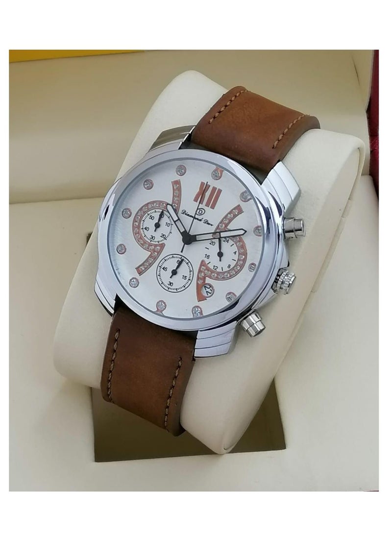 ساعة يد بعقارب بسوار من الجلد ستيل للرجال