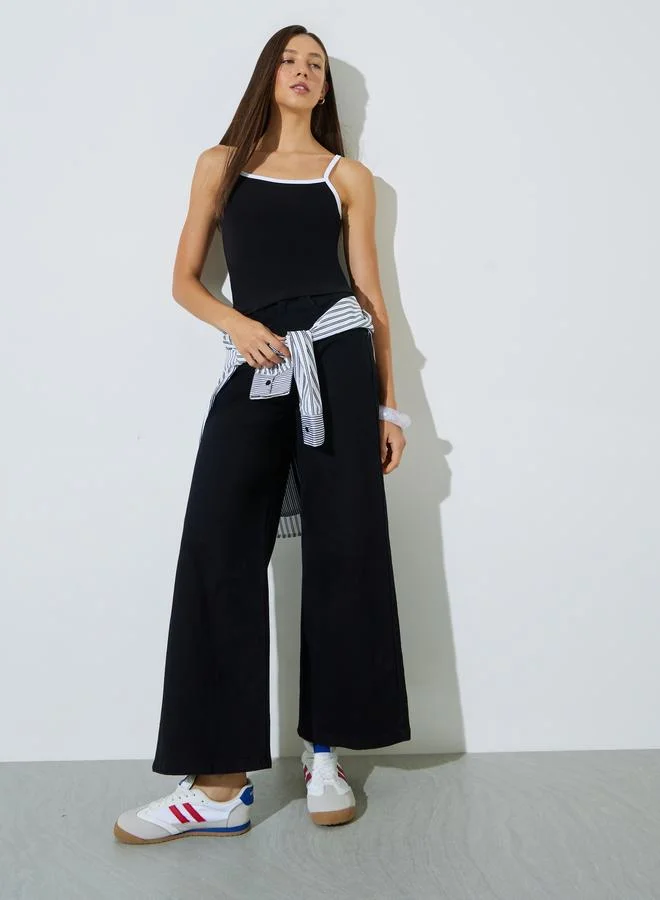 ستايلي Black Cotton Lycra Cami with Contrast Trim