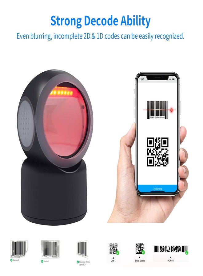 Alacrity 2D 1D QR Desktop Barcode Scanner, Omnidirectional Hands Free USB Wired Barcode Reader, Capture Codes on Screen, 3300DW, Black - Image 3