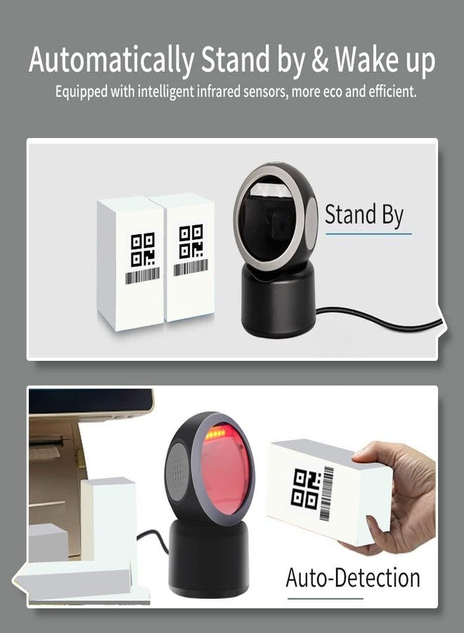 Alacrity 2D 1D QR Desktop Barcode Scanner, Omnidirectional Hands Free USB Wired Barcode Reader, Capture Codes on Screen, 3300DW, Black - Image 2