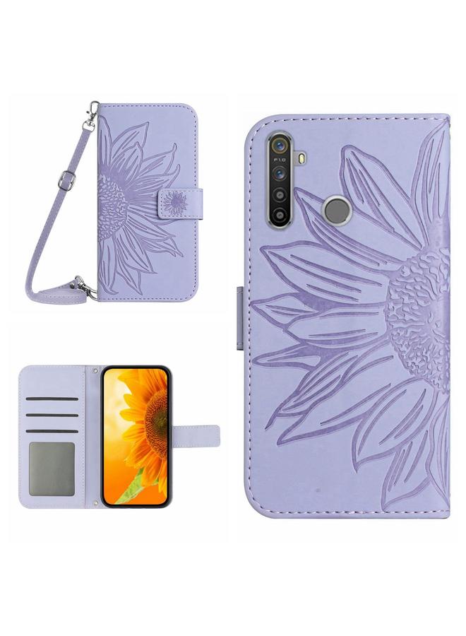 S-TOP Case For Realme 5 Pro Skin Feel Sun Flower Pattern Flip Leather Phone Case with Lanyard - Image 1