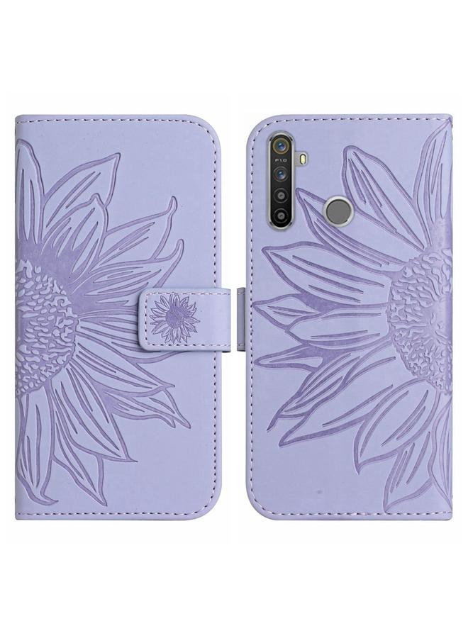 S-TOP Case For Realme 5 Pro Skin Feel Sun Flower Pattern Flip Leather Phone Case with Lanyard - Image 2