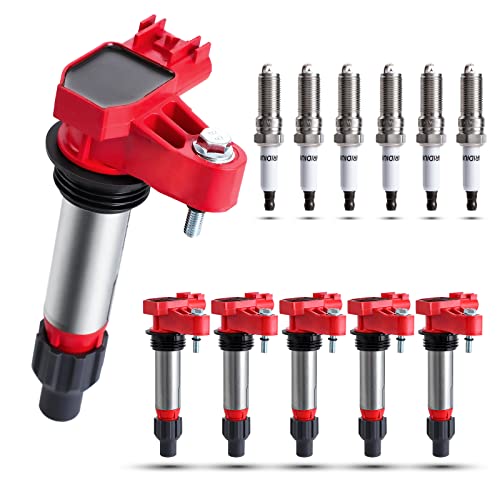 Pilida Ignition Coil Pack Compatible with Chevrolet Camaro Equinox Impala Malibu Traverse Buick Cadillac GMC 3.0L 3.6L Replacement For Ignition Coils UF569 41-109 Iridium Spark Plug Set of 6 - Image 1