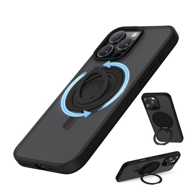 SURPHY 360 Magnetic Stand for iPhone 16 Pro Case with Finger Ring Compatible with MagSafe Ring Stand and Finger Ring Phone Case for 16 Pro 63 inch 2024 Frosted Black - Image 2