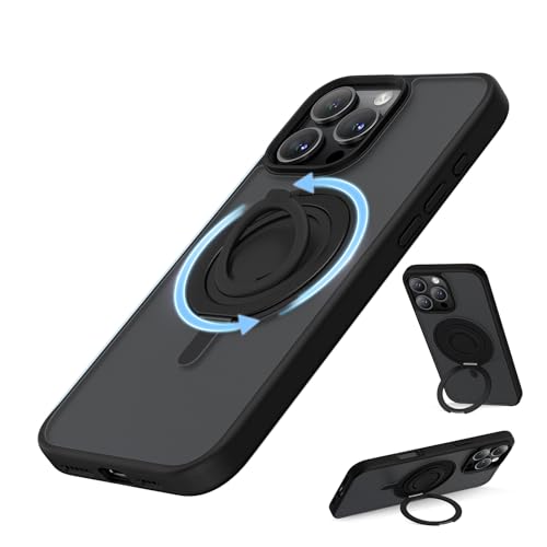 SURPHY 360 Magnetic Stand for iPhone 16 Pro Case with Finger Ring Compatible with MagSafe Ring Stand and Finger Ring Phone Case for 16 Pro 63 inch 2024 Frosted Black - Image 1