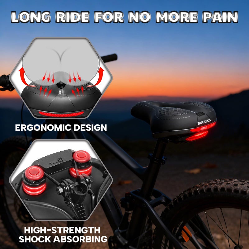 BUCKLOS Comfortable Bike Seat Cushion for Men Women Wide Bicycle Saddle Soft Memory Foam Padded Replacement Seats Fit for Peloton, Exercise Bikes, Ebike,Cruiser - Image 3
