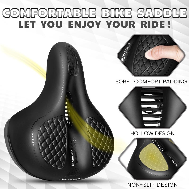 BUCKLOS Comfortable Bike Seat Cushion for Men Women Wide Bicycle Saddle Soft Memory Foam Padded Replacement Seats Fit for Peloton, Exercise Bikes, Ebike,Cruiser - Image 2