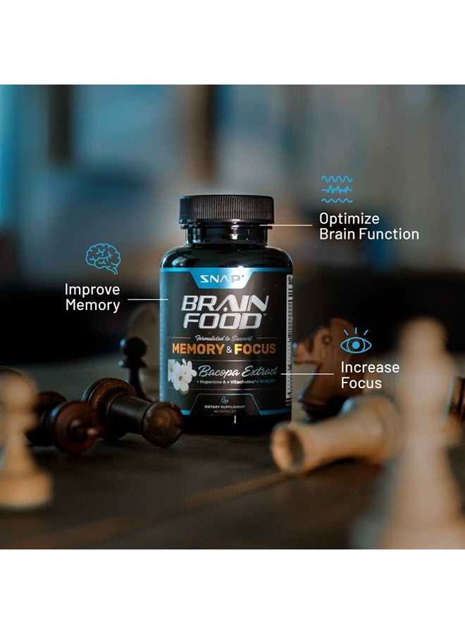 SNAP SUPPLEMENTS مكمل نوتروبيكس لتعزيز الدماغ للذاكرة والتركيز - تحسين تركيز الدماغ، الوضوح والذاكرة للمسنين والبالغين + تعزيز الطاقة والمزاج - مستخلص باكوبا، جنكو بيلوبا (60 كبسولة) - Image 3