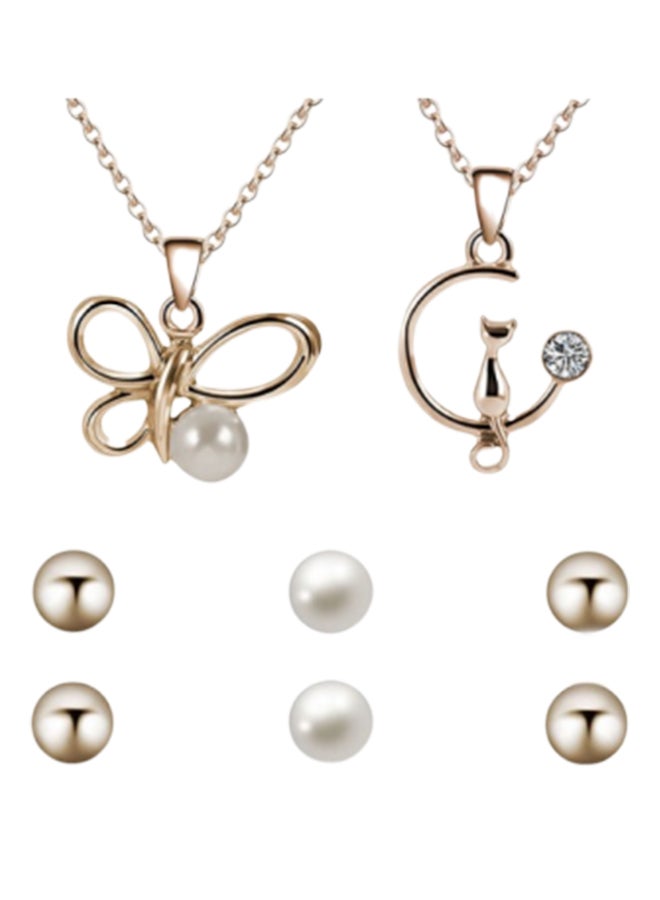 أو بي آي طقم قلادات رقبة عصرية مرصعة باللؤلؤ الصناعي، قطعتان - Image 1