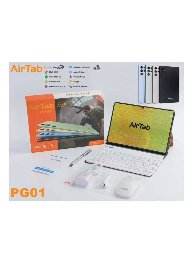 AirTab PG01 10" 5G Android 15 Tablet – 24GB RAM, 1TB Storage, Octa-Core Processor, 36MP Camera, 10000mAh Battery, 5G & Wi-Fi Connectivity for Work, Study, Gaming, and Multimedia - Image 1
