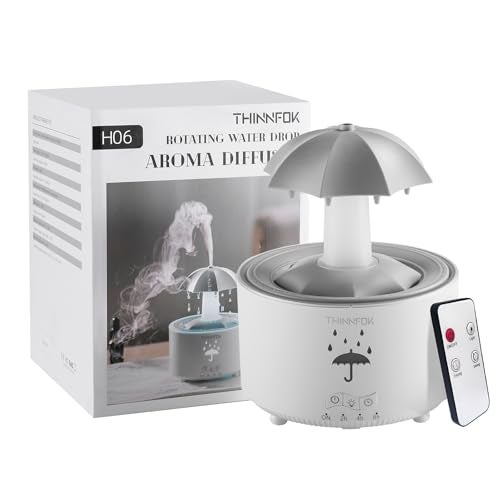 THINNFOK Humidifiers for Bedroom,Aromatherapy Essential Oils Diffuser,Quiet Ultrasonic Clouds,7 Colors Breathing LED Light,Rotating Umbrella Rain Drops,Ideal Holiday Gifts for Home - Image 1