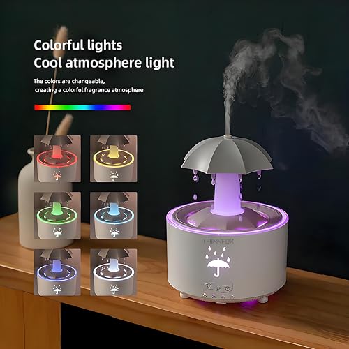 THINNFOK Humidifiers for Bedroom,Aromatherapy Essential Oils Diffuser,Quiet Ultrasonic Clouds,7 Colors Breathing LED Light,Rotating Umbrella Rain Drops,Ideal Holiday Gifts for Home - Image 4