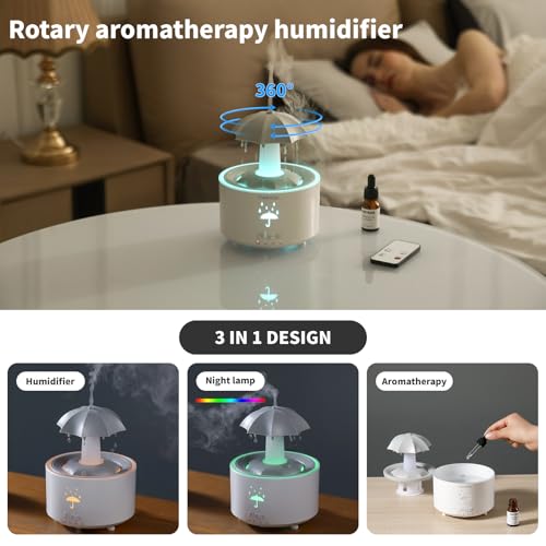THINNFOK Humidifiers for Bedroom,Aromatherapy Essential Oils Diffuser,Quiet Ultrasonic Clouds,7 Colors Breathing LED Light,Rotating Umbrella Rain Drops,Ideal Holiday Gifts for Home - Image 2