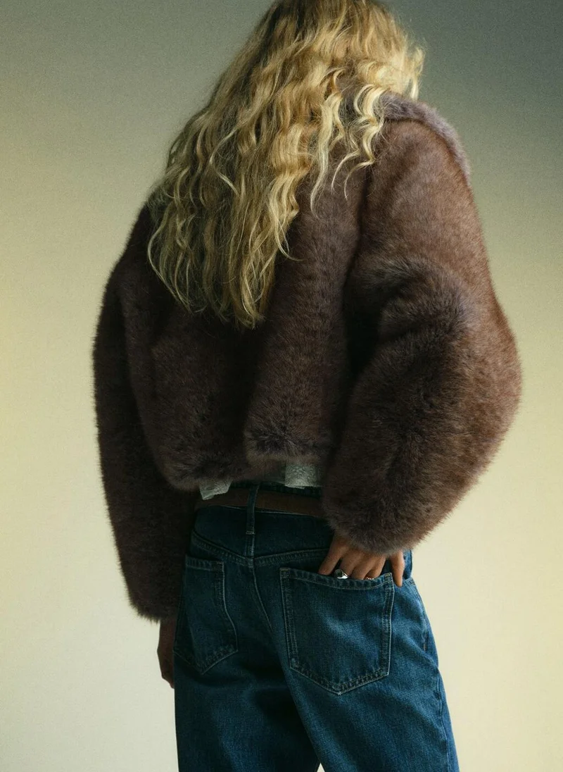 MANGO Fur-effect cropped jacket