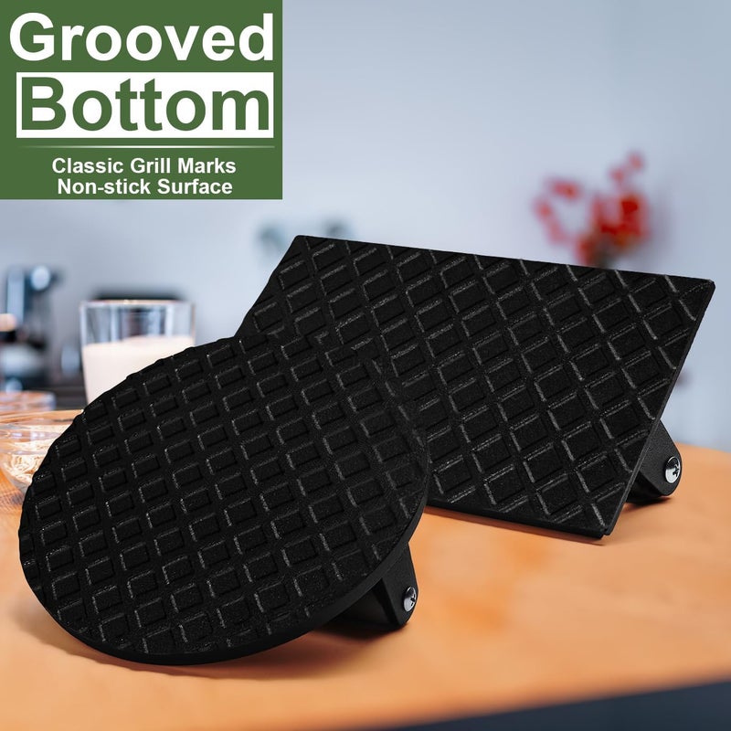 EWFEN Burger Press, 7" Round & 8.2"X4.3" Rectangle Heavy-Duty Cast Iron Smash Bacon Press Meat Steak with Wood Handle for Griddle, Sandwich, Nonstick Pan, XIKE-0063US Worldwide popular practical build - Image 4