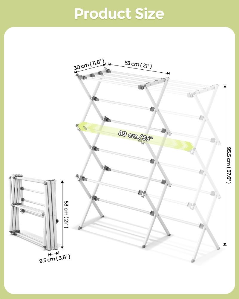 APEXCHASER Drying Rack Clothing - 3 Tier Metal Clothes Drying Rack Collapsible, Laundry Drying Rack Expandable, Small Clothe Airer for Baby Clothes Towel Bib Sock Indoor Outdoor Use(White) - Image 2