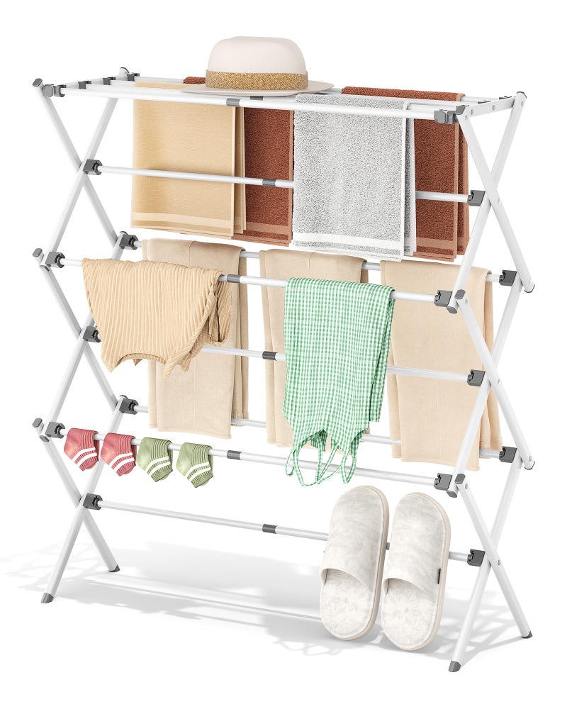 APEXCHASER Drying Rack Clothing - 3 Tier Metal Clothes Drying Rack Collapsible, Laundry Drying Rack Expandable, Small Clothe Airer for Baby Clothes Towel Bib Sock Indoor Outdoor Use(White) - Image 1