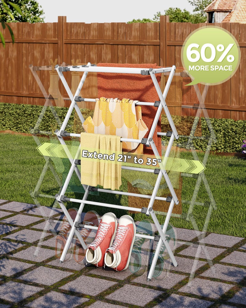 APEXCHASER Drying Rack Clothing - 3 Tier Metal Clothes Drying Rack Collapsible, Laundry Drying Rack Expandable, Small Clothe Airer for Baby Clothes Towel Bib Sock Indoor Outdoor Use(White) - Image 3