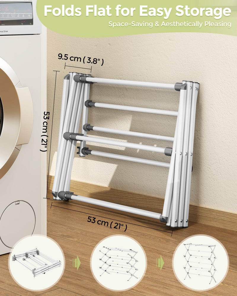APEXCHASER Drying Rack Clothing - 3 Tier Metal Clothes Drying Rack Collapsible, Laundry Drying Rack Expandable, Small Clothe Airer for Baby Clothes Towel Bib Sock Indoor Outdoor Use(White) - Image 4