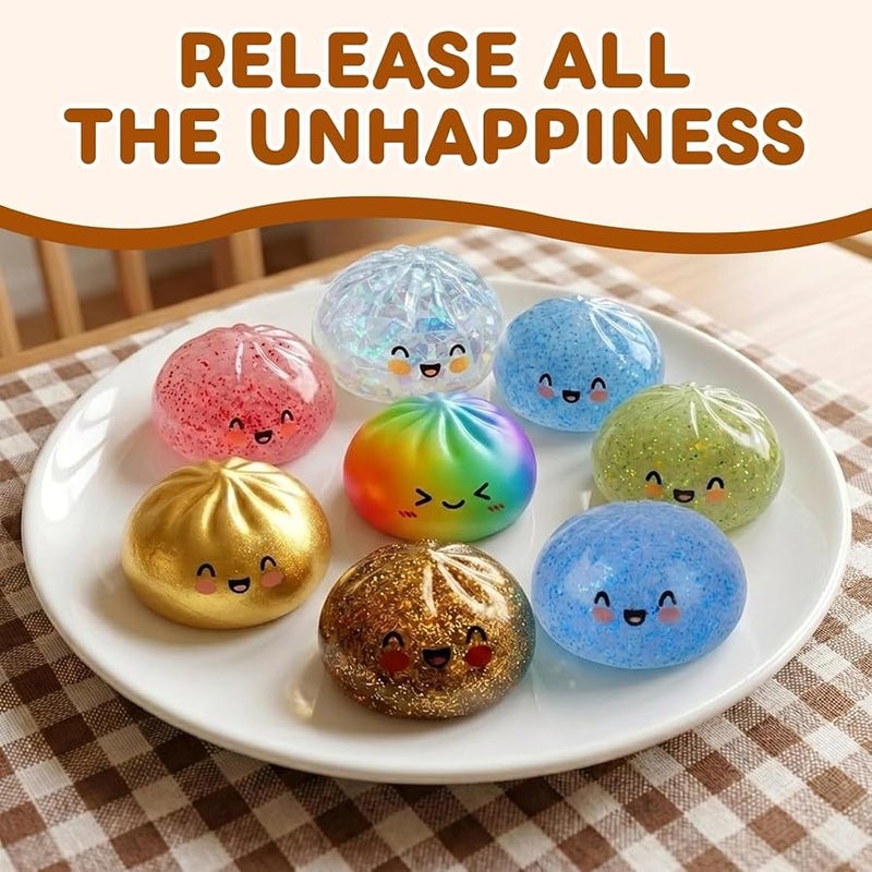 hepanio Glitter Dumpling Squishy,Dumpling Squishies,Glitter Dumpling Mystery Box,Colorful Dumpling Stress Balls Fidget,Jumbo Squishy Toy with Steamer Box Suitable for Adult use in Offices (Glitter Green) - Image 2